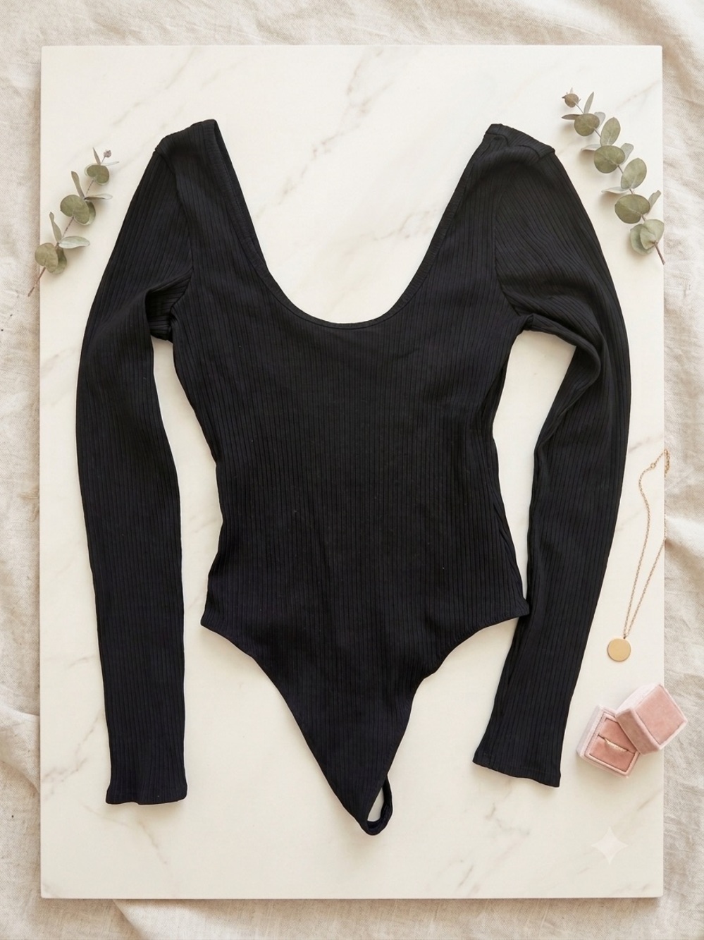 Wilfred Free Black Ribbed Long Sleeve Scoop Neck Bodysuit Medium